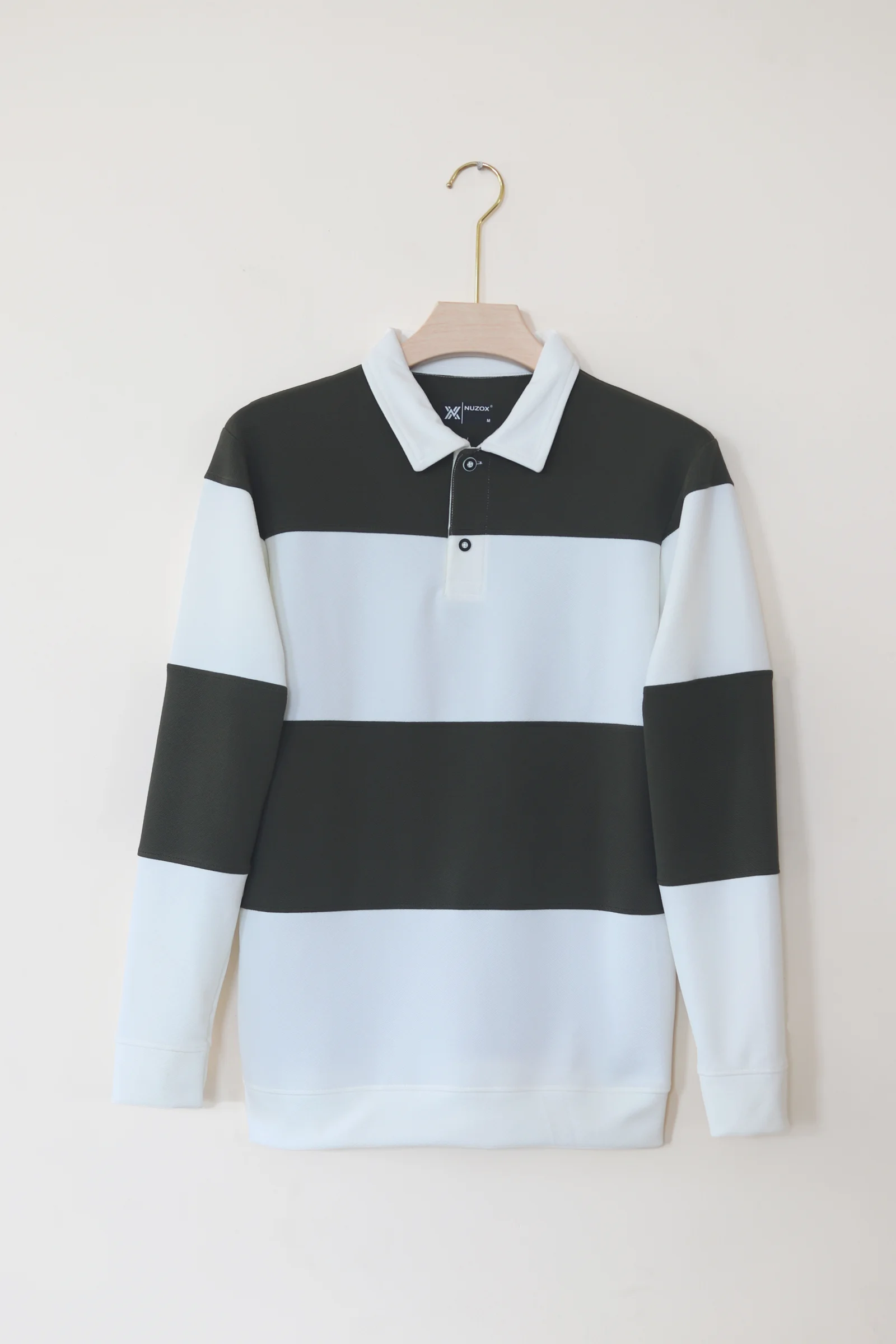 Full Sleeve Collar T-Shirt Lycra(white with olive green)